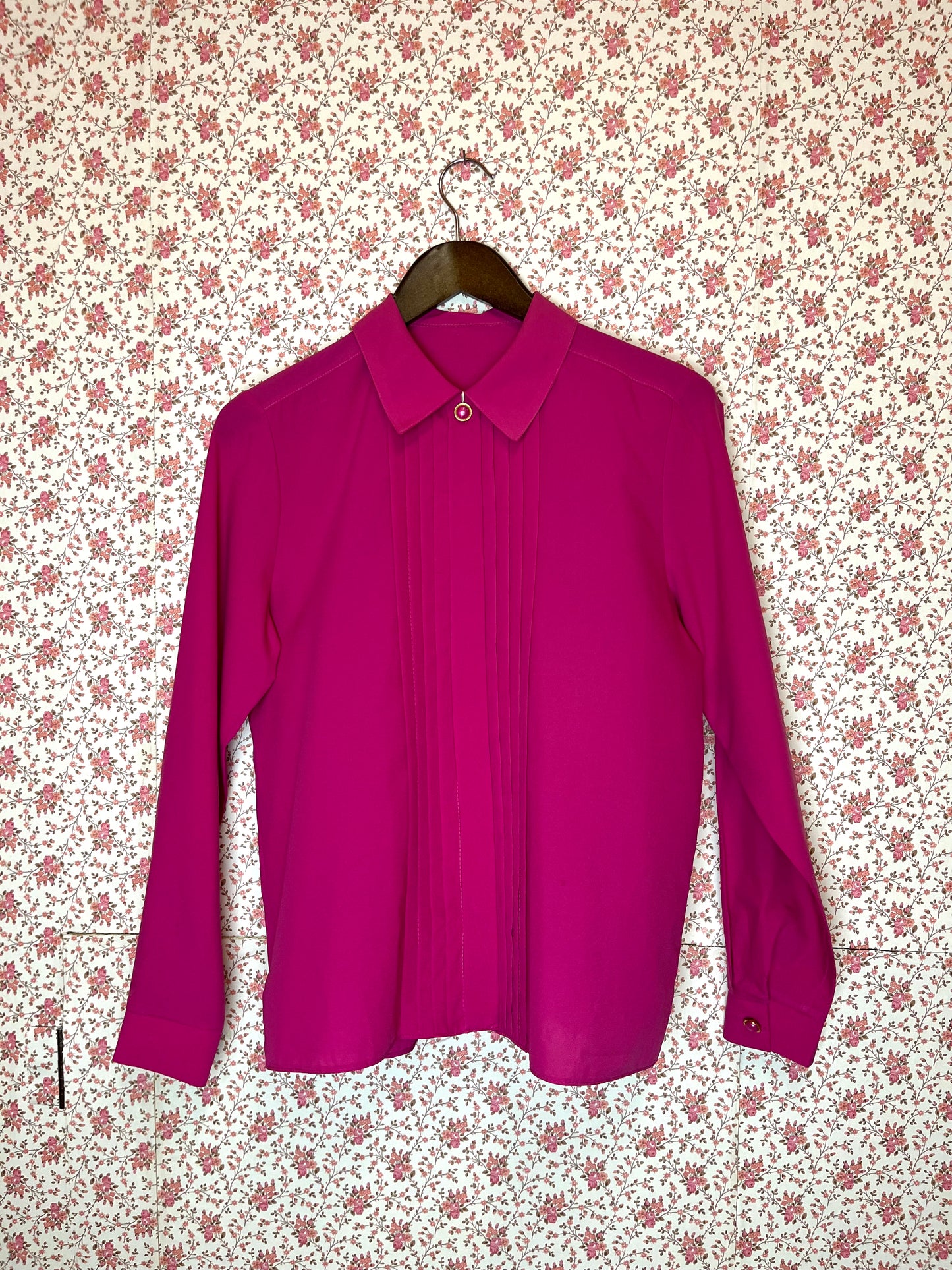 Vintage 1980s Hot Pink Pleated Shirt