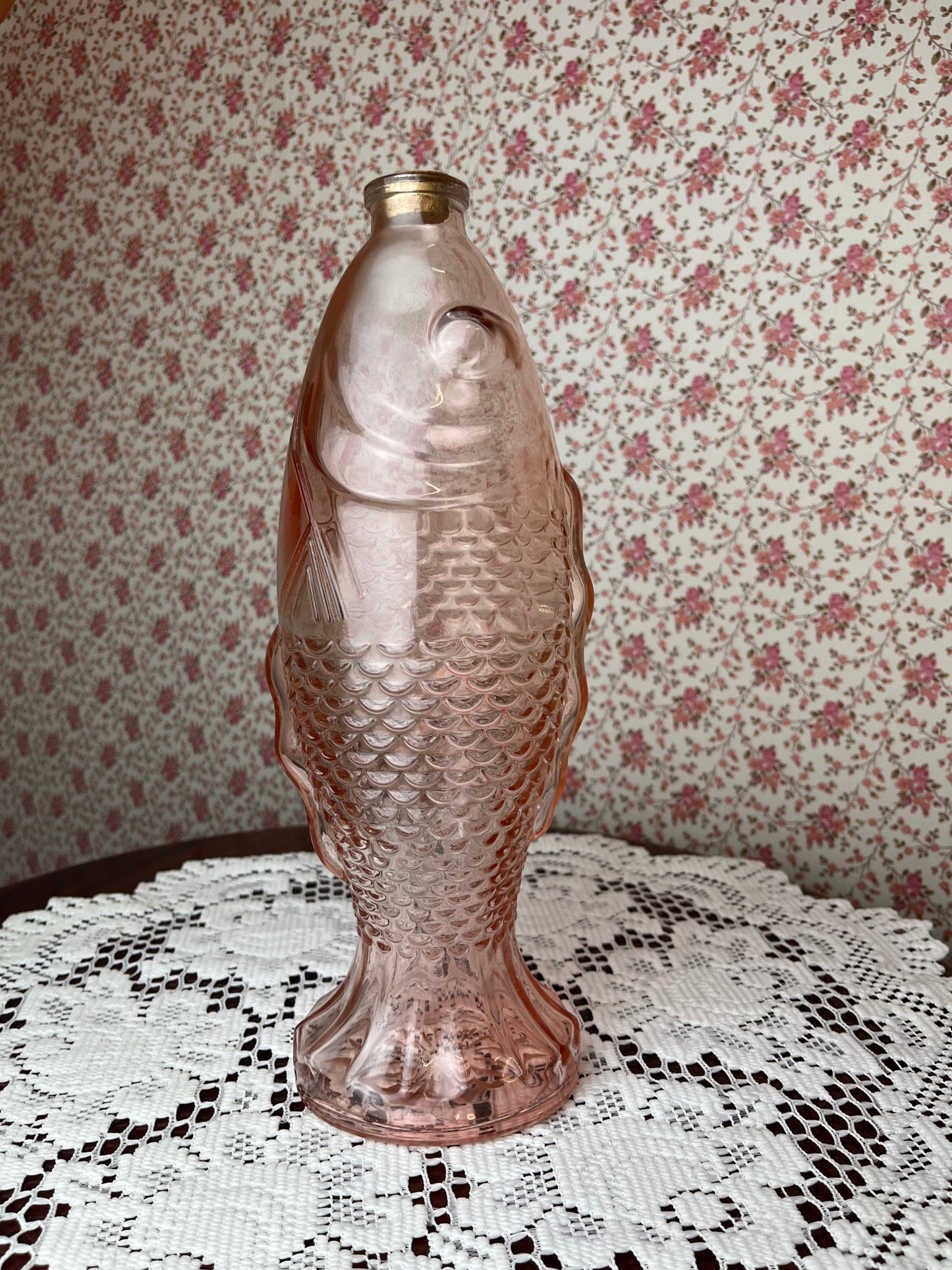 Vintage Pink Blush Glass Fish Vase