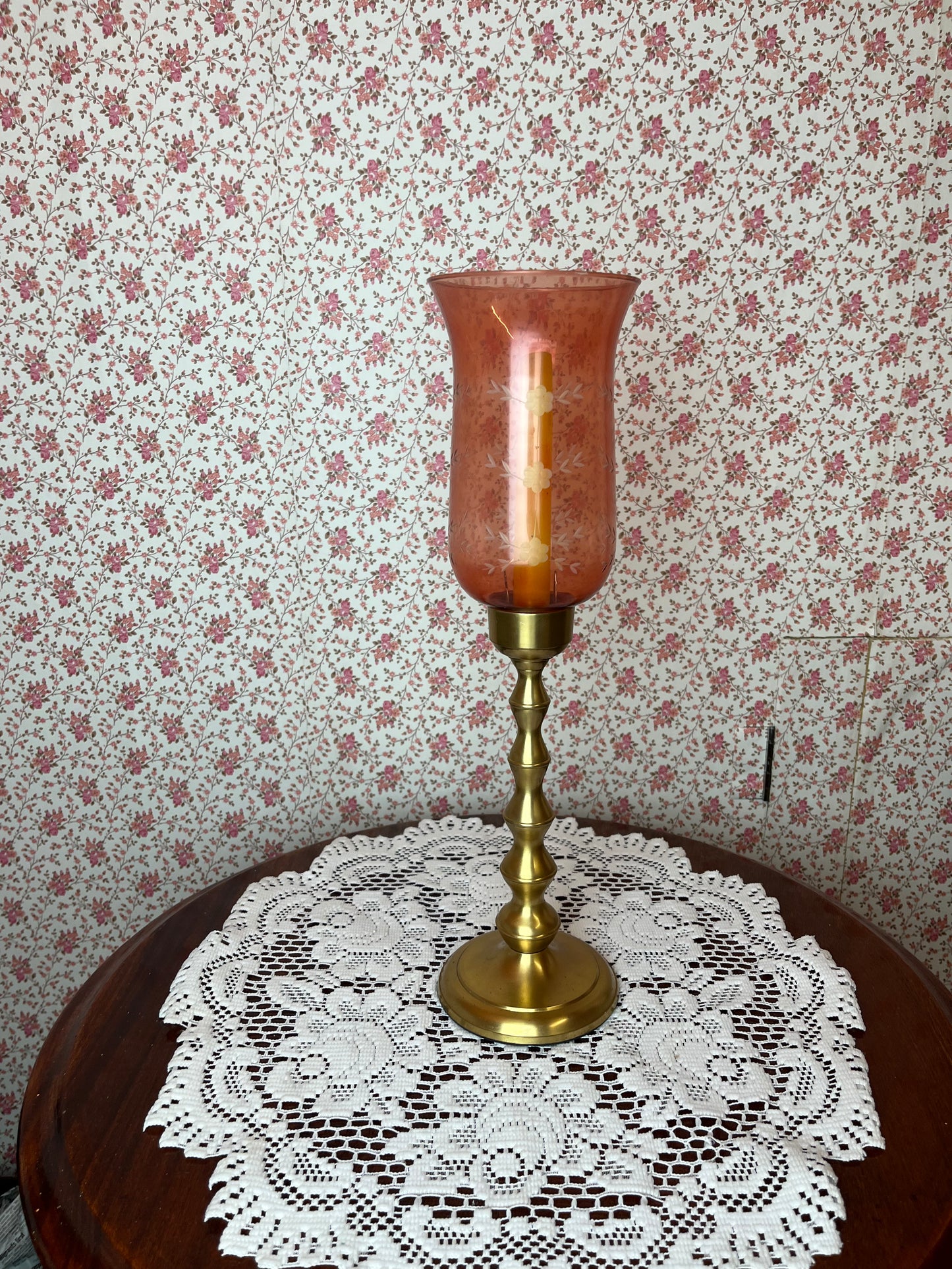 Vintage 1930s Art Deco Fluted Glass Brass Candle Holder