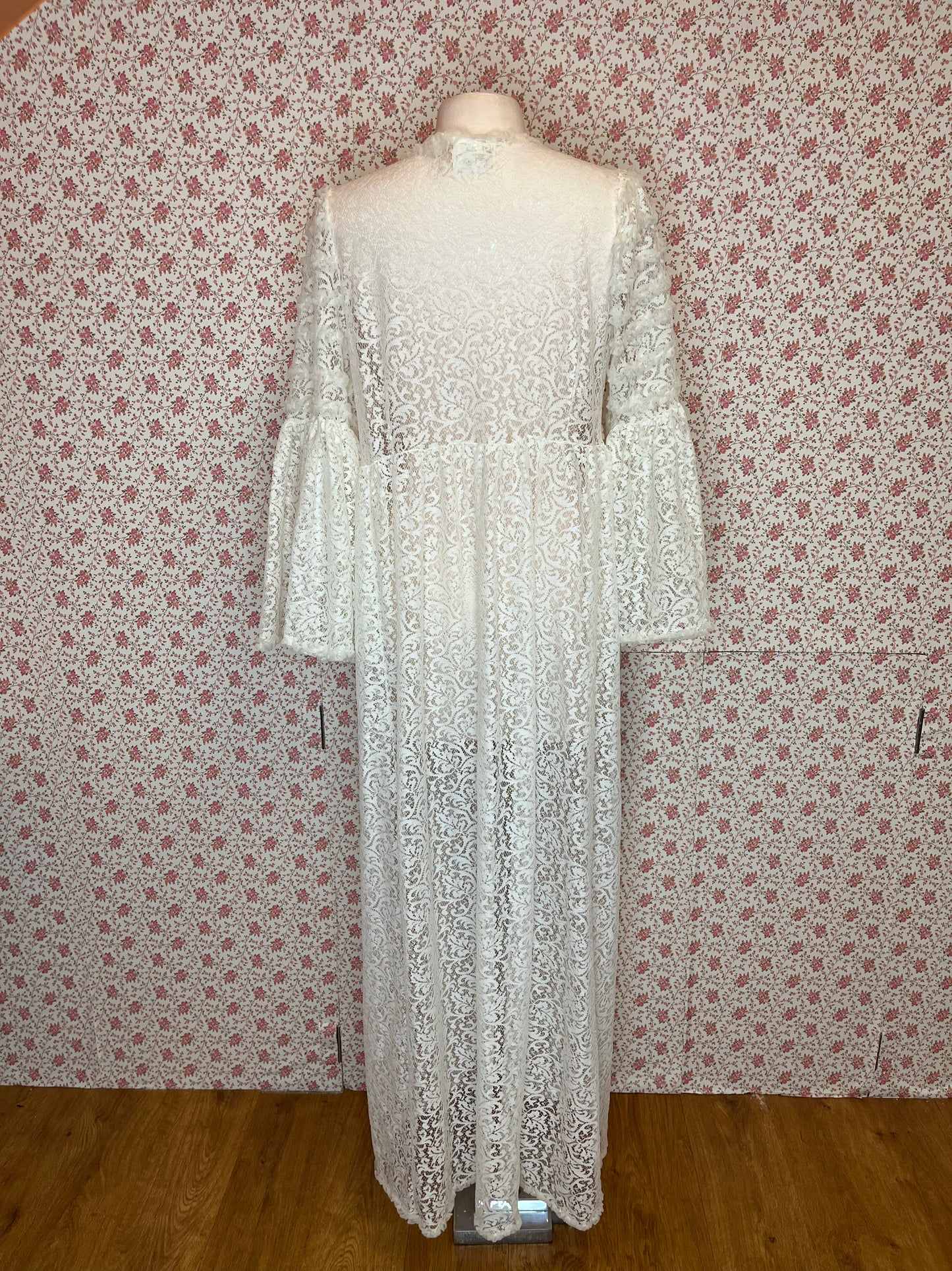 Vintage 1970s Dorothy Perkins Full Lace Sheer White Gown