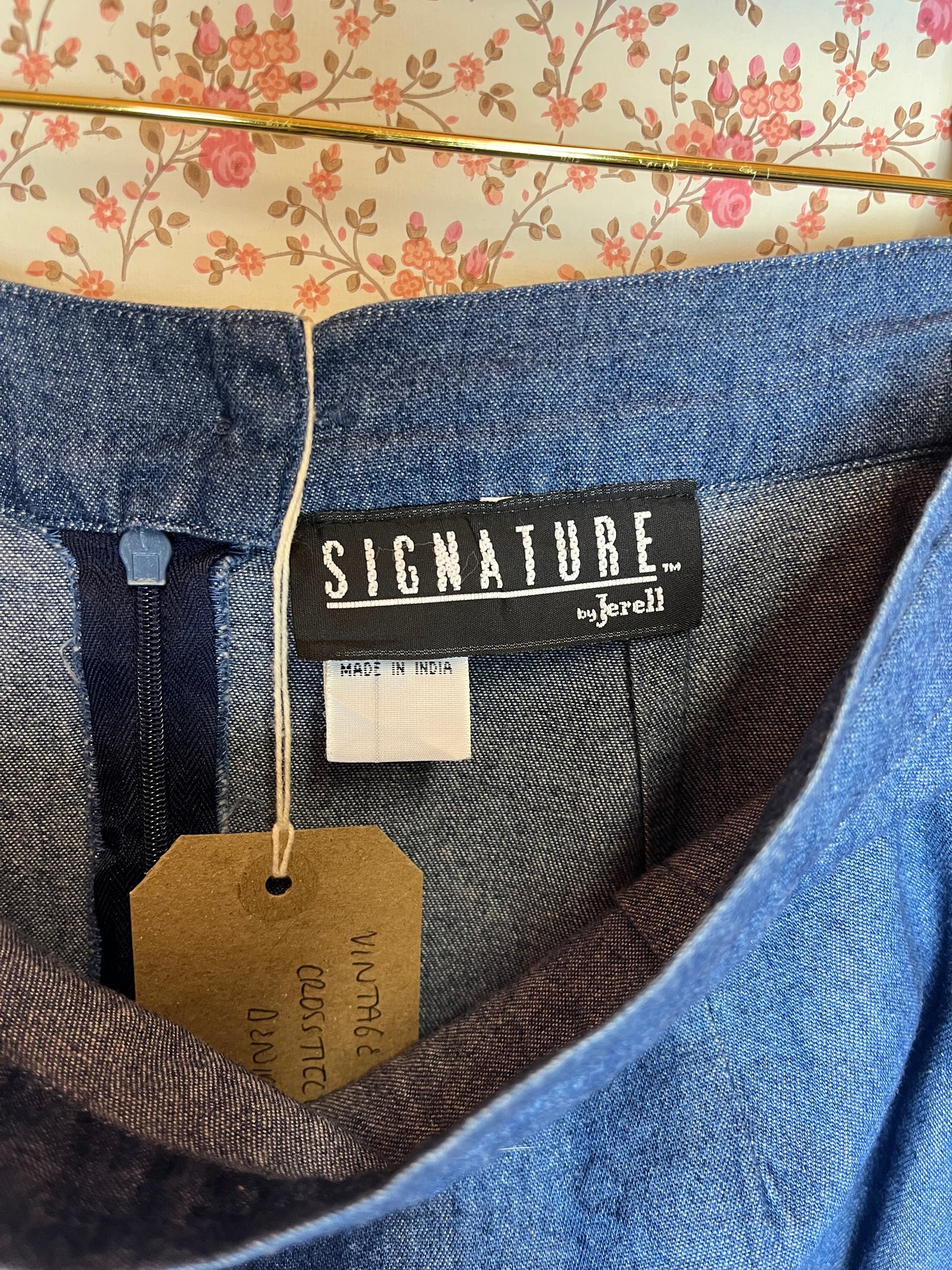 Vintage 1990s Cross Stitch Embroidered Denim Maxi Skirt