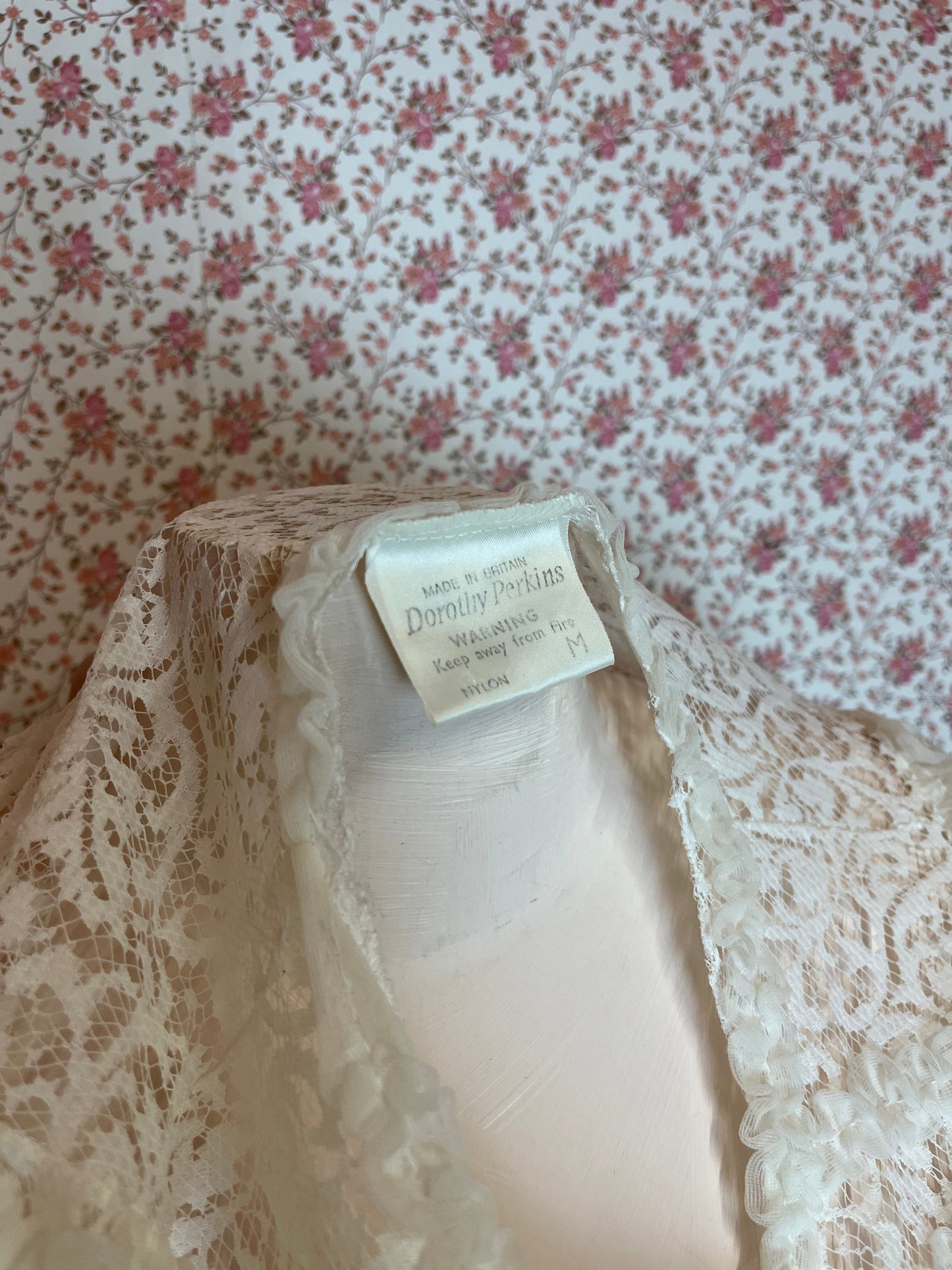 Vintage 1970s Dorothy Perkins Full Lace Sheer White Gown