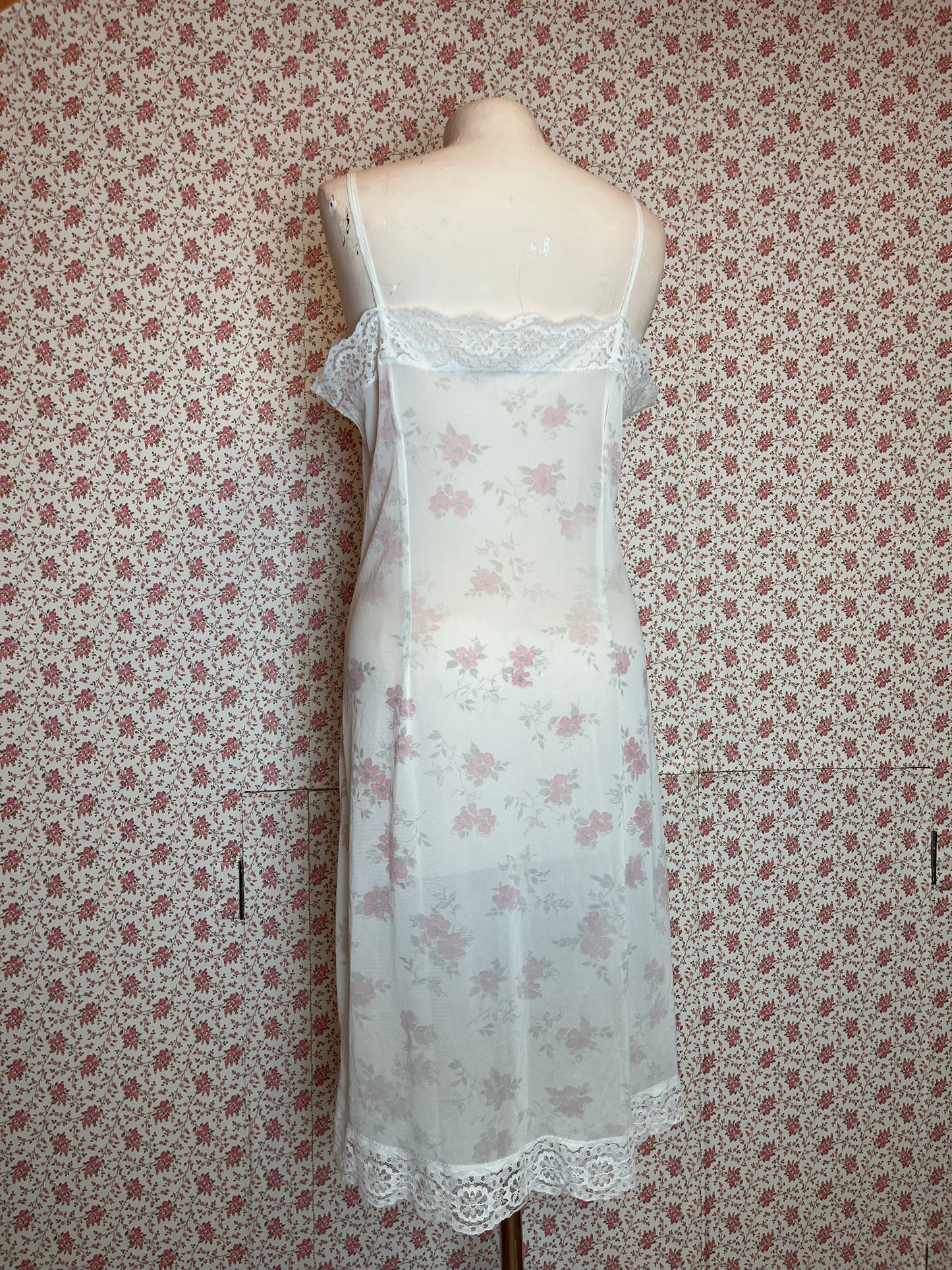 Vintage 1950s Sheer Lace Trim Slip Dress