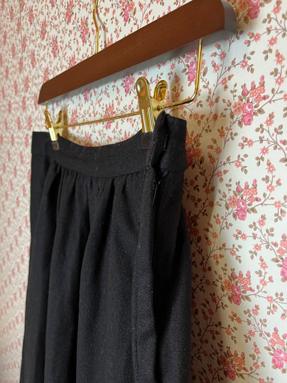 Vintage ILGWU Black Wool Pleated Skirt with Pockets