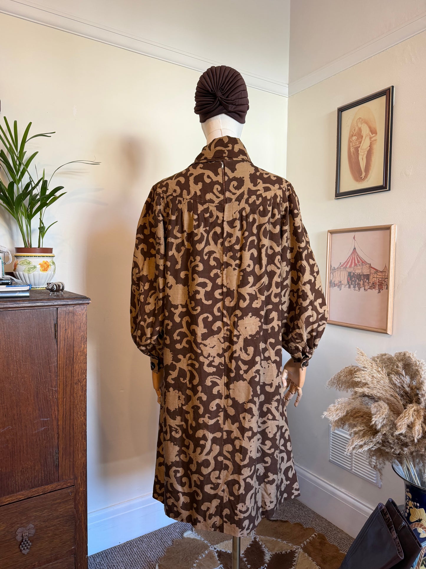 Vintage 1970s Givenchy Wool Baroque Pattern Dress - Size Medium