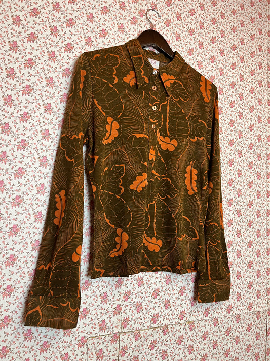 Vintage 1970s Printed Dagger Collar Popover Shirt