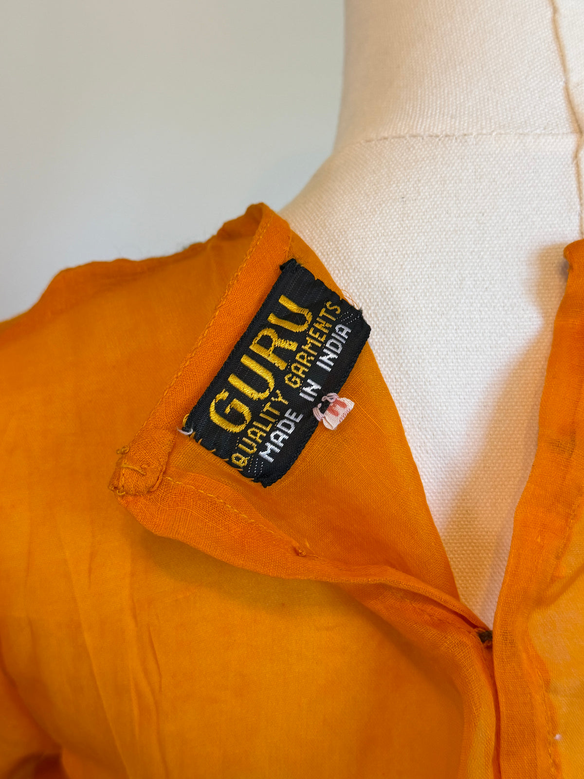 Vintage 1970s Orange Sheer Cotton Floral Embroidered Blouse - Size Medium