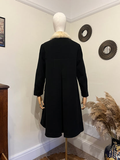 Vintage 1960s Wool Twill and Mink Swing Coat