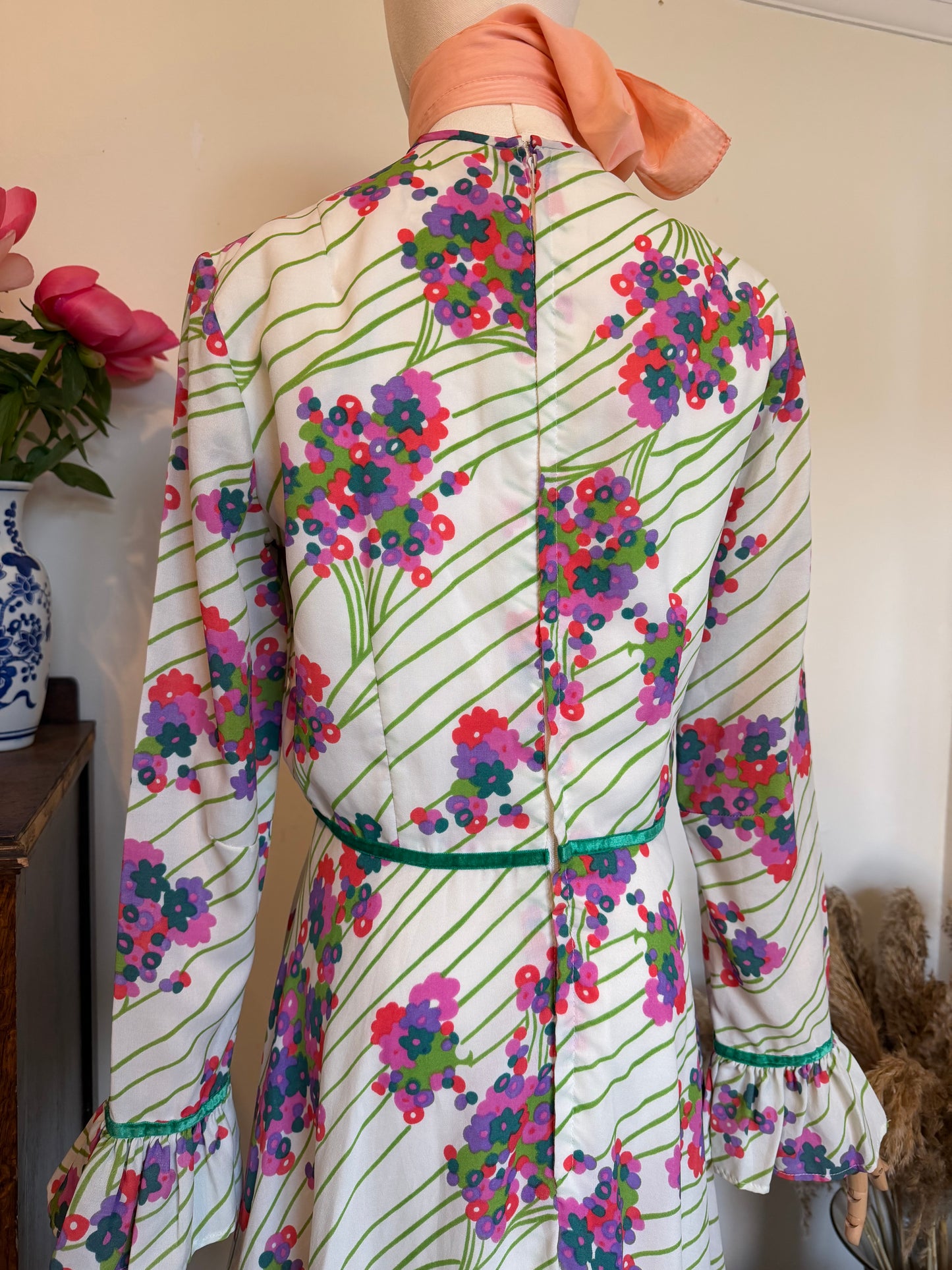 Vintage 1970s Selfridges Long Sleeve Fit & Flare Mini Dress - Size Medium