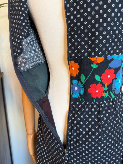 Vintage 1970s Folk Floral Cotton Maxi Dress - Size Small/Medium