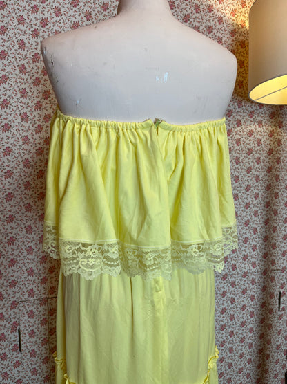 Vintage 1950s Nu-Made Yellow Bardot Tiered Maxi Dress