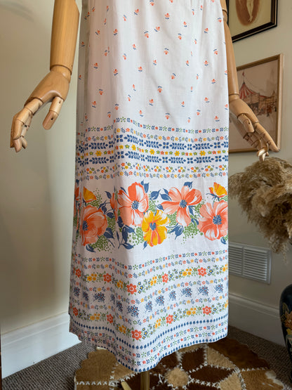 Vintage 1970s Prairie Floral Maxi Dress - Size Large