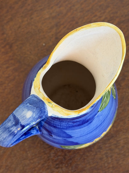 Vintage Hand-Painted Blue Sunflower Ceramic Jug