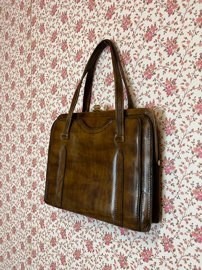 Vintage 1940s Brown Leather Handbag