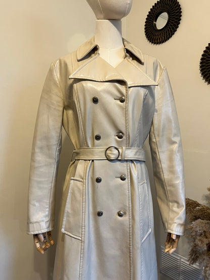 Vintage 1960s White Vinyl Double Breasted Coat