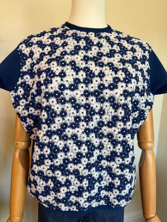 Vintage 1960s Floral Embroidered Semi Sheer Tee