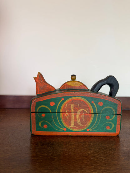 Vintage 1970s Hand Painted Folk Art Wooden Tea Box