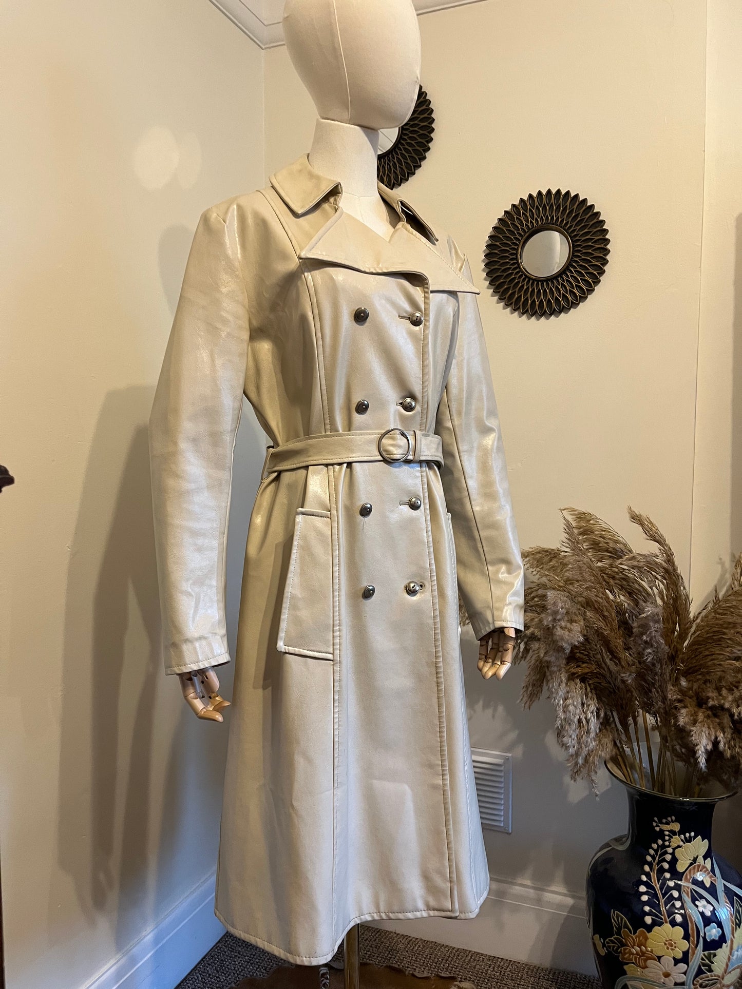 Vintage 1960s White Vinyl Double Breasted Coat