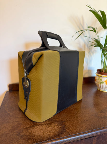 Vintage 1960s Gannex Mustard Yellow and Black Structured Travel Bag