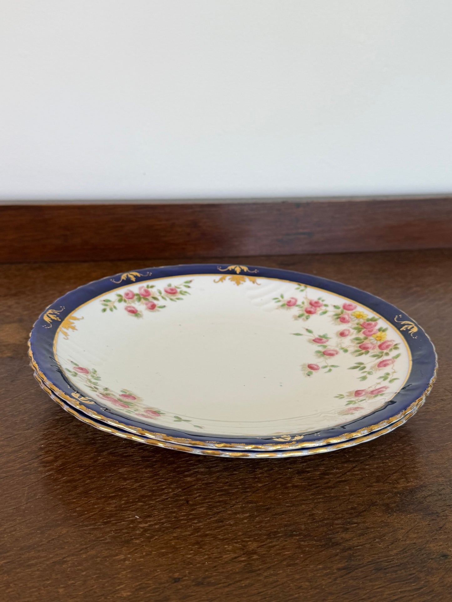 Antique Royal Crown Derby Floral Matching Plates (Set of 2)