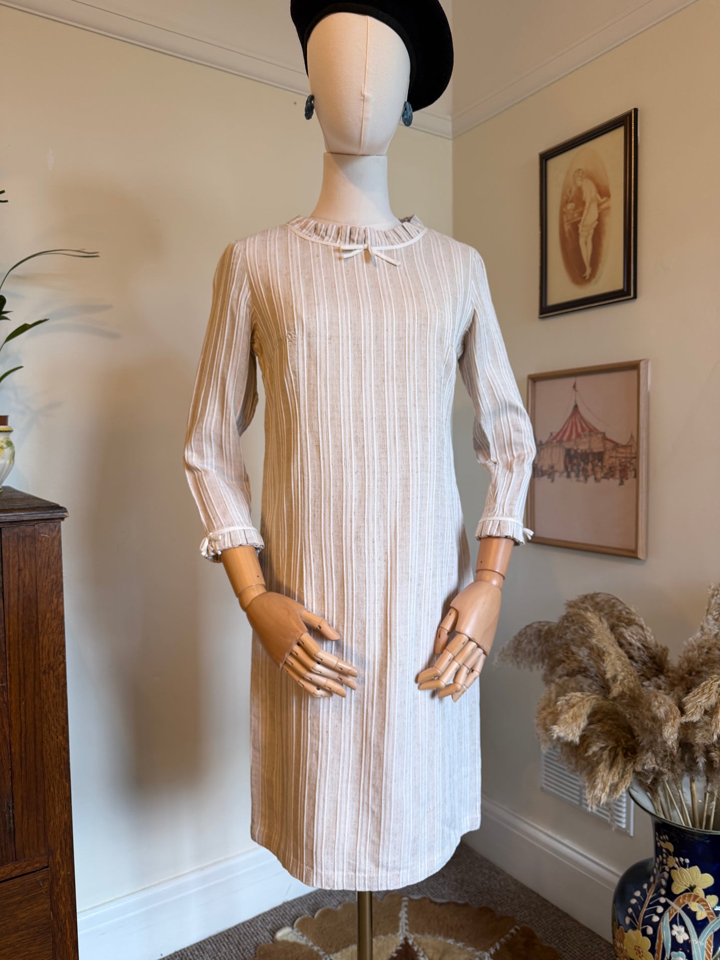 Vintage 1960s Handmade Twill Mod Dress - Size Small