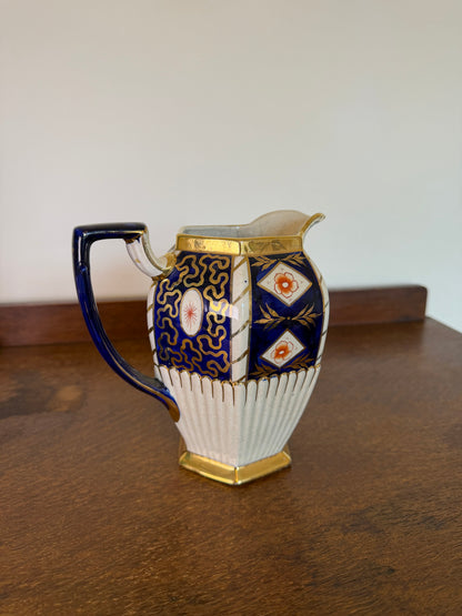Vintage 1930s Arthur Wood Cobalt Blue Gold Floral Porcelain Jug