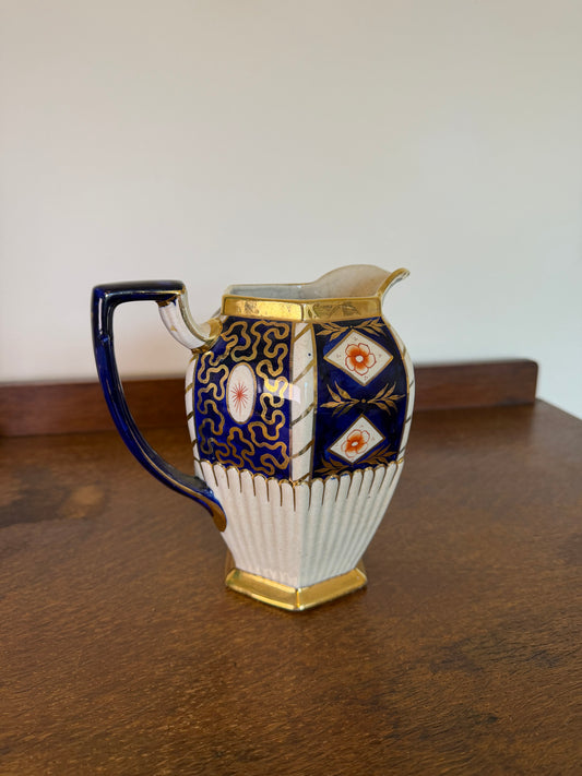 Vintage 1930s Arthur Wood Cobalt Blue Gold Floral Porcelain Jug