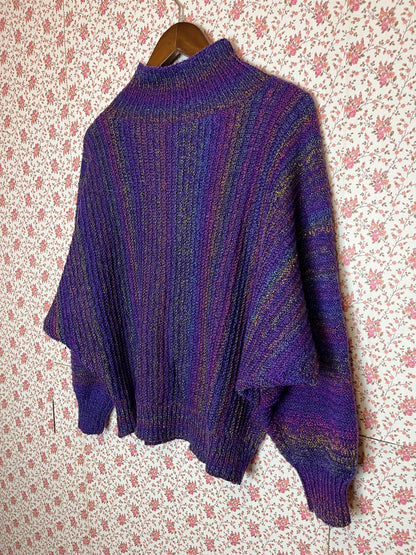 Vintage 1980s Rainbow Sparkle Purple Batwing Jumper