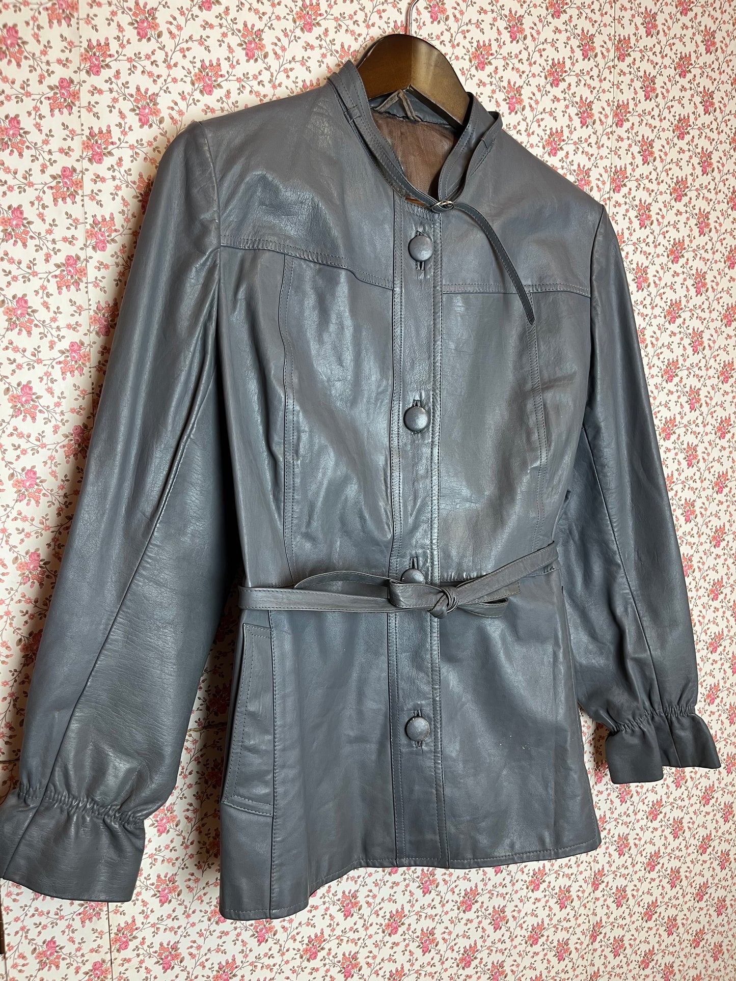 Vintage 1980s Grey Leather Tailored Jacket