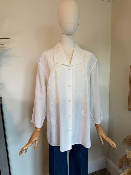 Vintage 1990s C&A Ivory Longline Blouse - Size Large