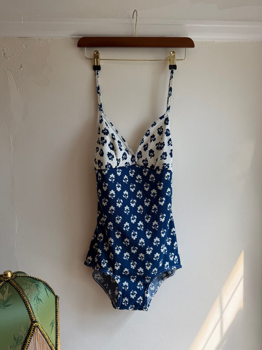 Vintage 1970s Blue Floral Swimsuit