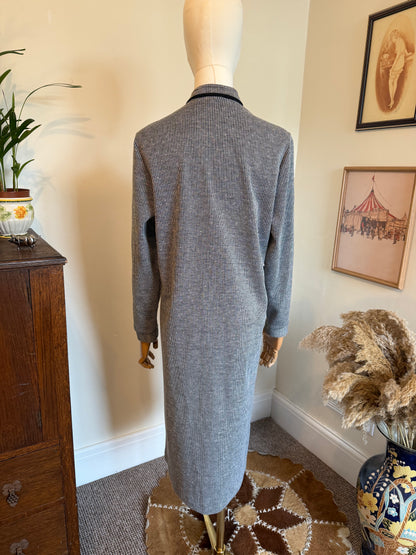 Vintage 1970s Monochrome Checked Neck Tie Midi Shirt Dress - Size Medium