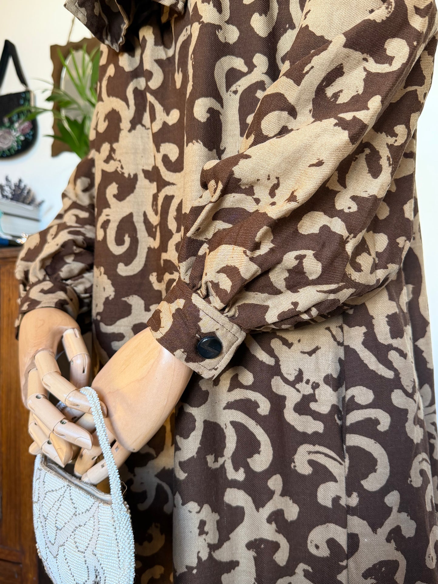 Vintage 1970s Givenchy Wool Baroque Pattern Dress - Size Medium