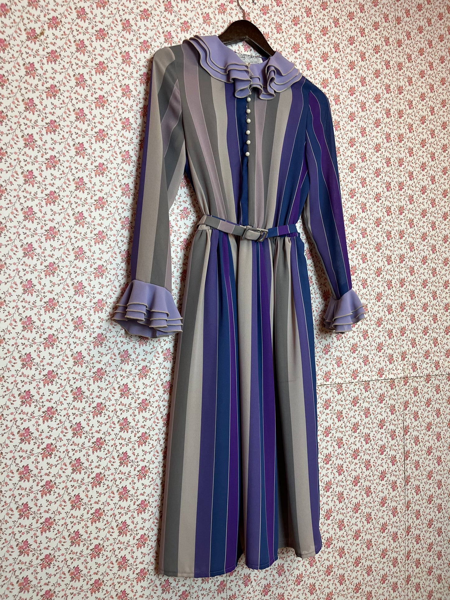 Vintage 1970s Shubette Purple Striped Shirtwaist Dress