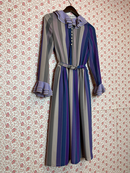 Vintage 1970s Shubette Purple Striped Shirtwaist Dress