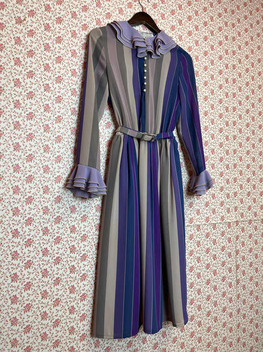 Vintage 1970s Shubette Purple Striped Shirtwaist Dress