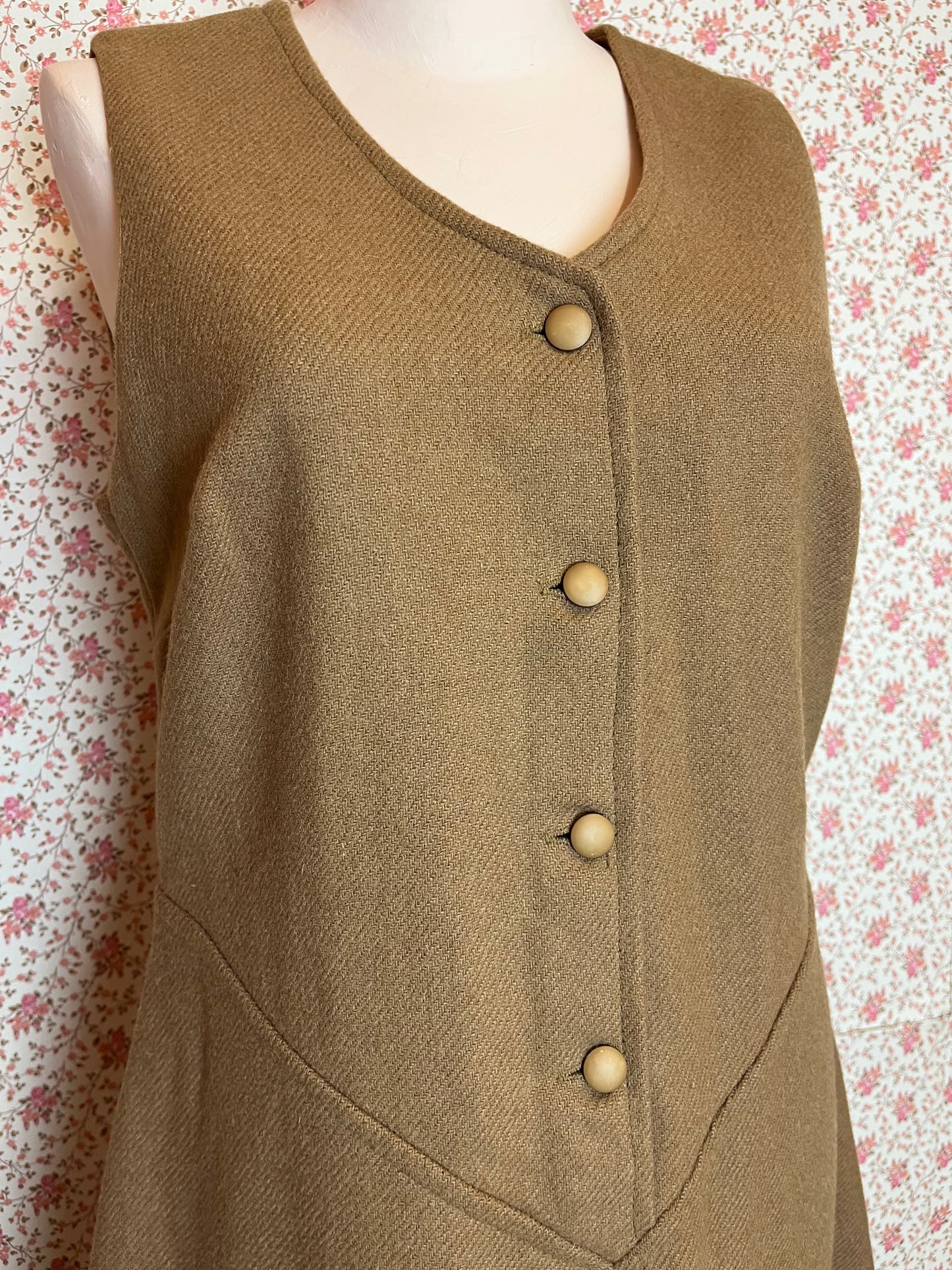 Vintage Tan Brown Wool Tweed Button Down Tunic Dress