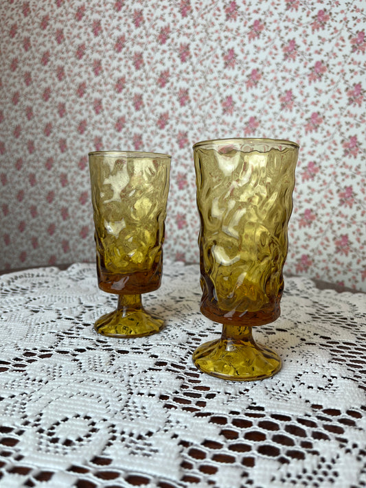 Vintage 1970s Handmade Textured Glass Cocktail Glasses set of 2