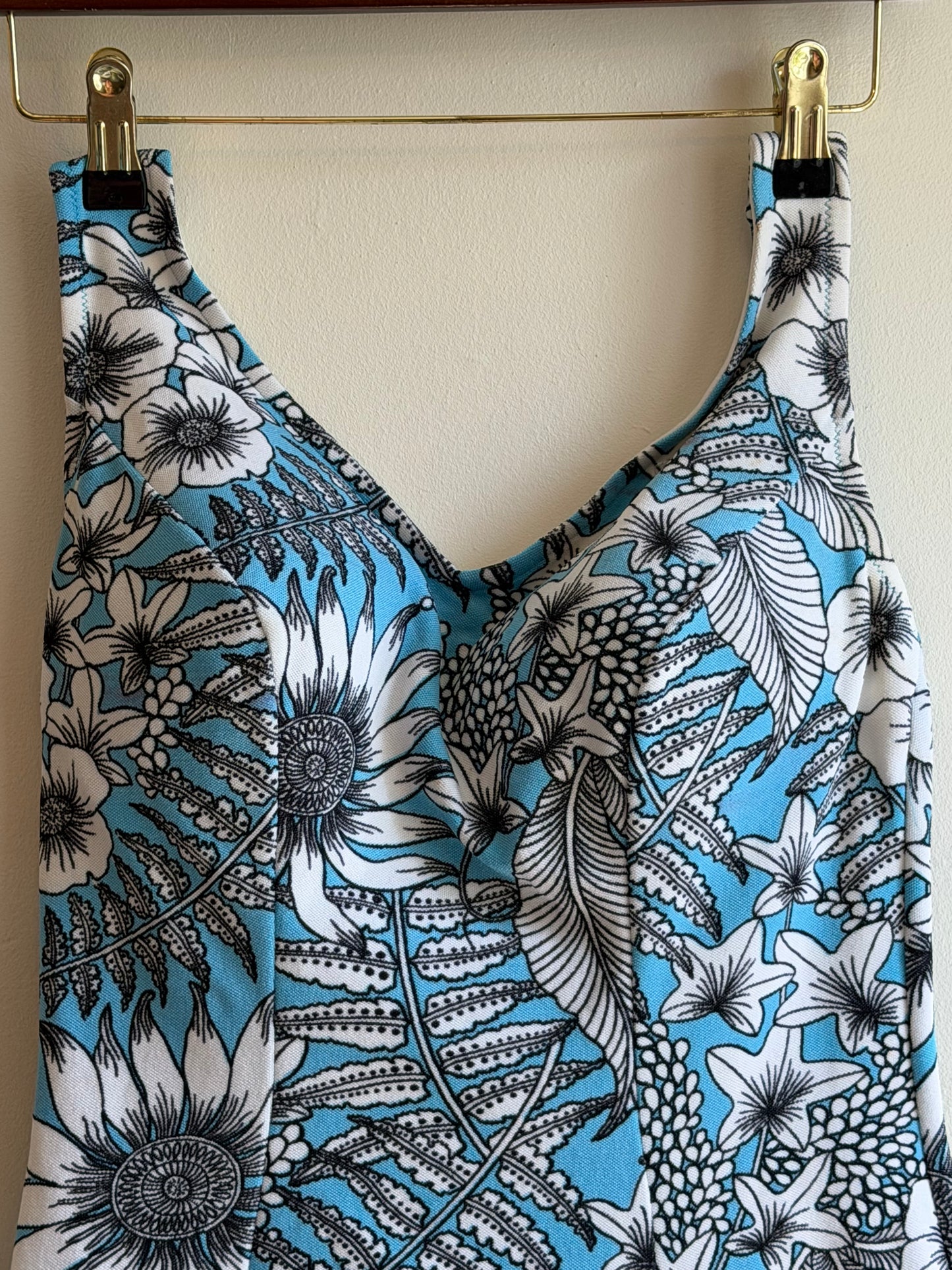 Vintage 1970s Tropical Blue Floral Swimsuit