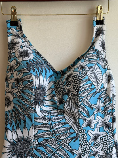 Vintage 1970s Tropical Blue Floral Swimsuit