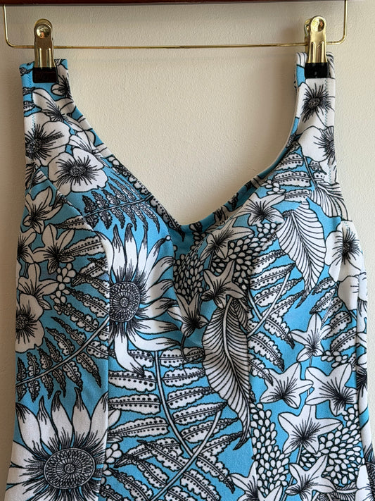 Vintage 1970s Tropical Blue Floral Swimsuit