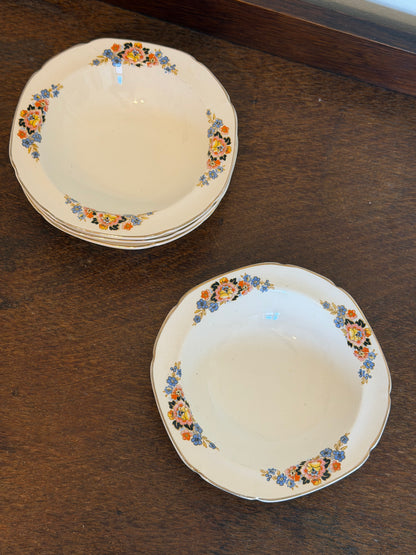 Vintage 1940s Set of 4 Vintage John Maddock & Sons Ivory Ware Floral Bowls