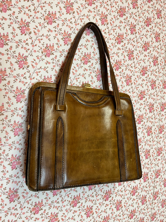 Vintage 1940s Brown Leather Handbag