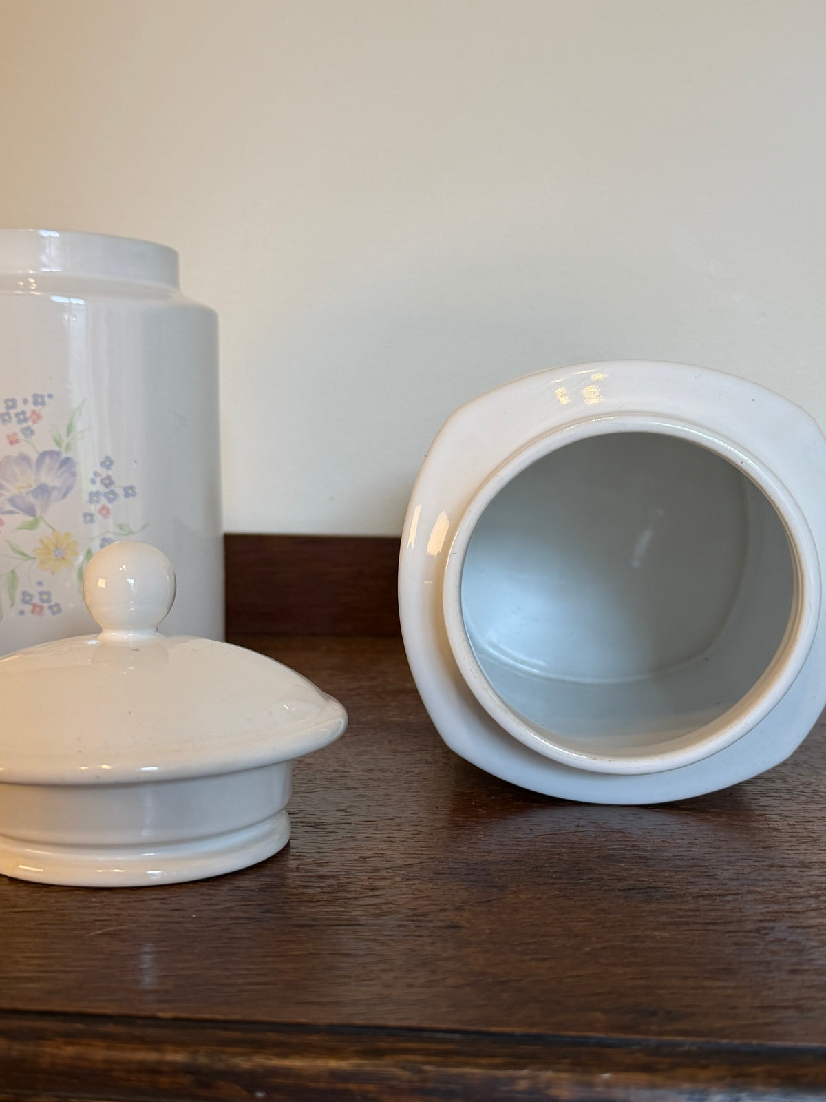 Vintage Floral Ceramic Storage Jars with Lids Set of 2