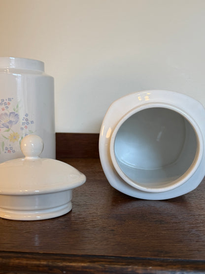 Vintage Floral Ceramic Storage Jars with Lids Set of 2
