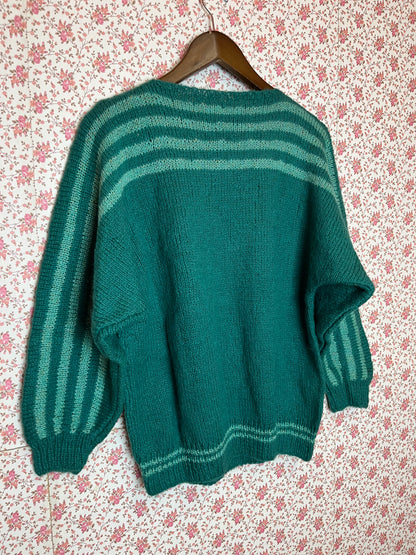 Vintage Hand Knitted Green Stripe Jumper