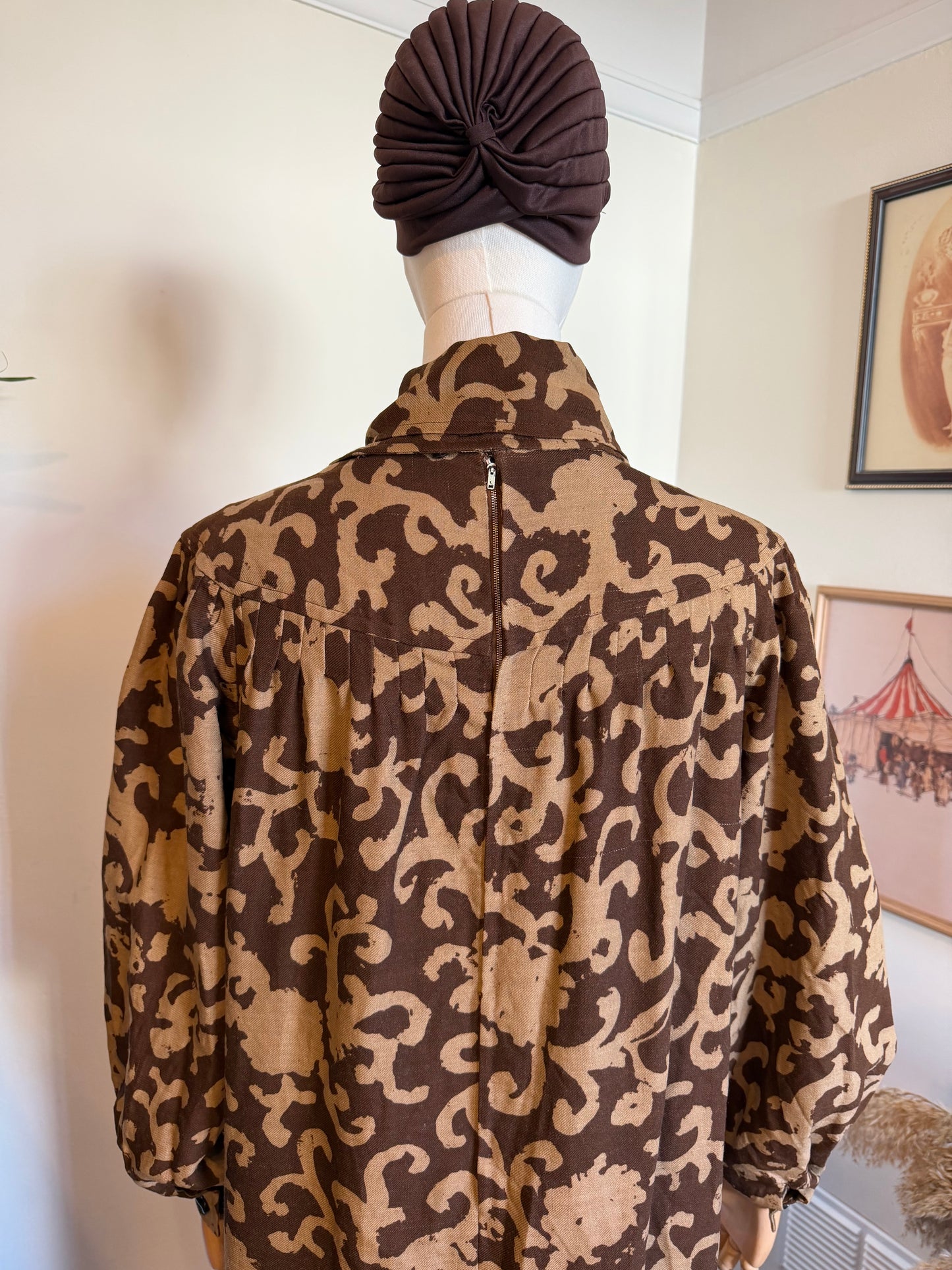 Vintage 1970s Givenchy Wool Baroque Pattern Dress - Size Medium