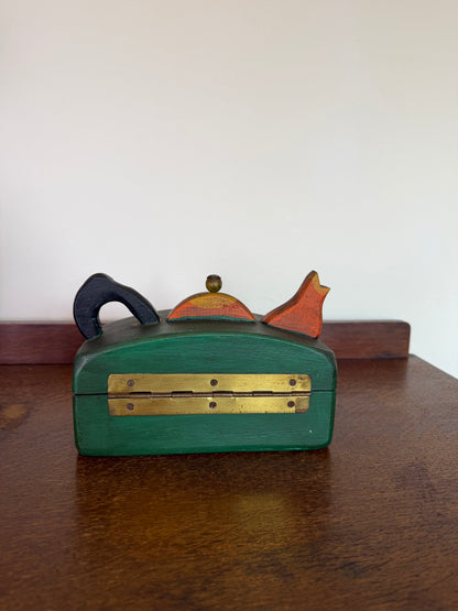 Vintage 1970s Hand Painted Folk Art Wooden Tea Box