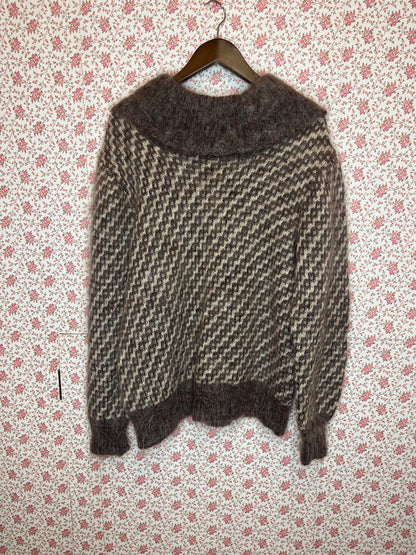 Vintage Mohair Blend Hand Knit Bertha Collar Jumper