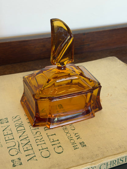 Vintage 1970s Amber Glass Dressing Table Vanity Set